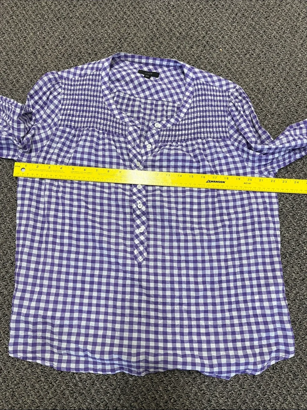 J.Crew Re-Imagined Purple Gingham Smocked Button-Front Women's Top Size XXL